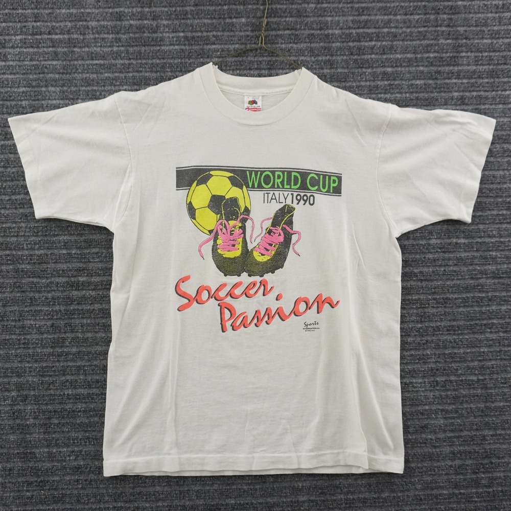 Vintage 90s Sports International T-Shirt L White World Cup Italy 1990 Soccer